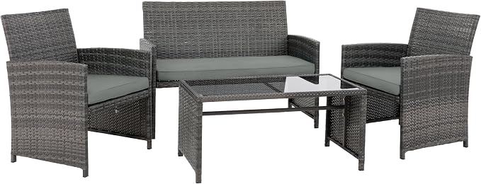 4 Piece Patio Ratten Set Outdoor Furniture Set Wicker Conversation Set - Image 7