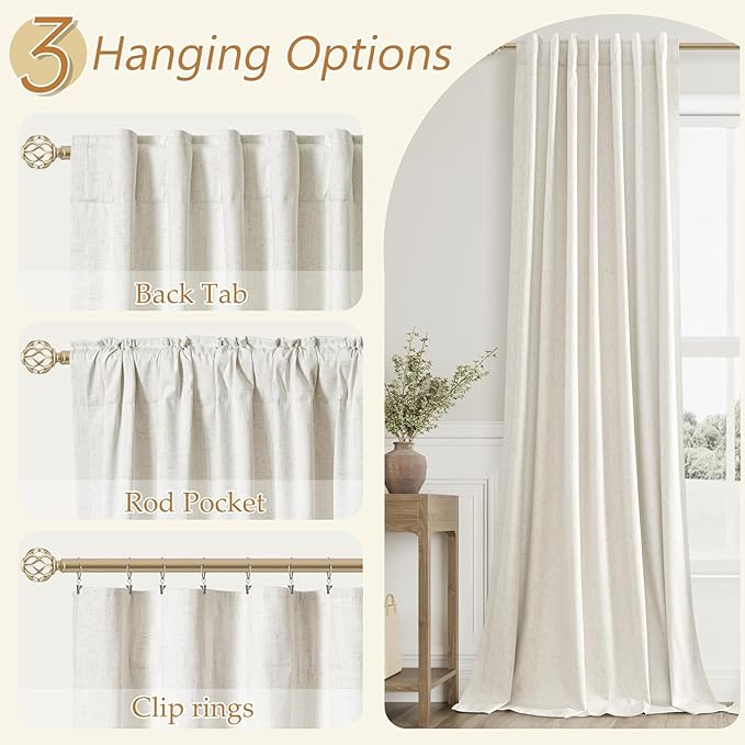 Guken Cream 100% Blackout Cream Linen Curtains 52 Inch Wide by 106 Inch 2 - Image 6