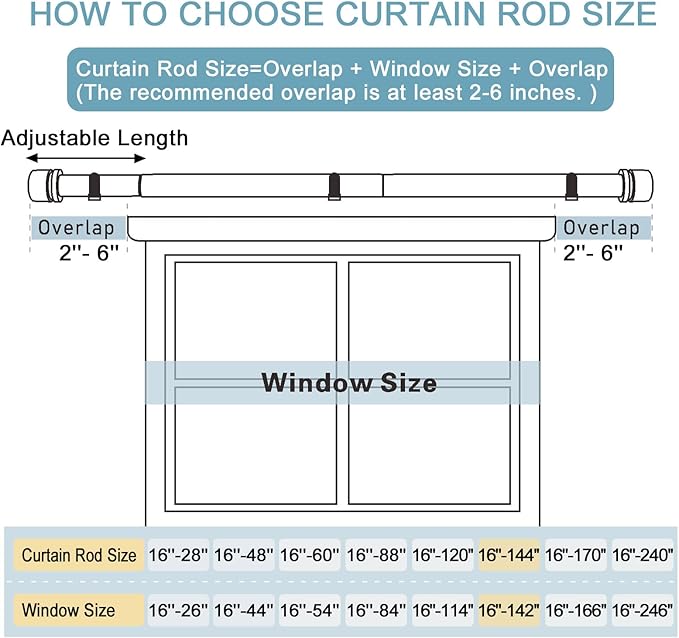 Byondeth Curtain Rods for Windows 16 to 144 Inches Adjustable Length 1 Inch - Image 4