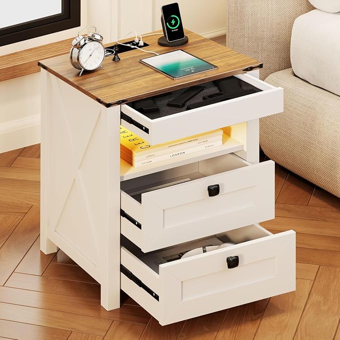 HWB LED Nightstand with Gun Drawer: Bedside Table with Charging Station - Image 9