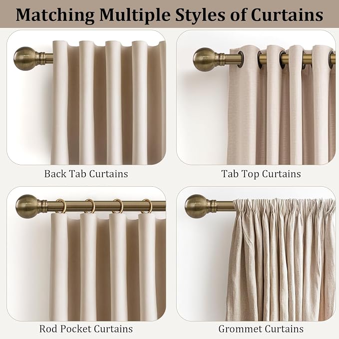 Antique Bronze Curtain Rods for Windows 72 to 144 Inch Long Brass Window - Image 4