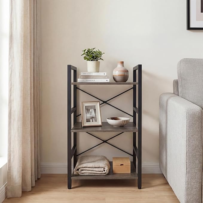 Tangkula 3-Tier Industrial Bookshelf, 16.5" Width Wooden Open Bookcase - Image 9