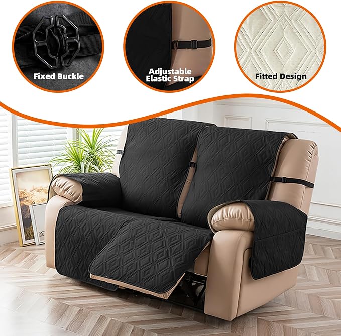 Genina Black Waterproof Loveseat Recliner Cover, Sofa Cover - Image 7