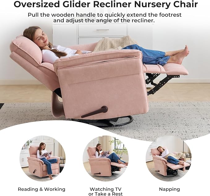 Oversized Recliner Chair, Chenille Glider Rocking Nursery Chair - Image 5