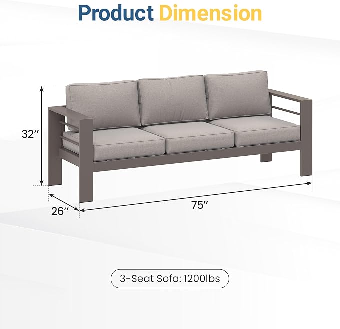 Wisteria Lane Metal Patio Furniture Sofa, All-Weather Outdoor Couch - Image 2