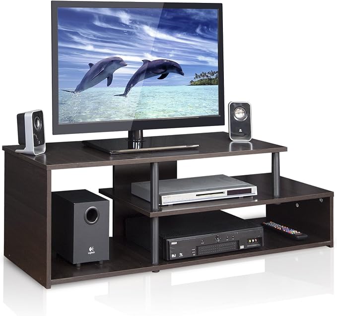 Furinno Econ Low Rise TV Stand, Espresso/Black by Furinno-FitsYourSpaceFitsYourBudget