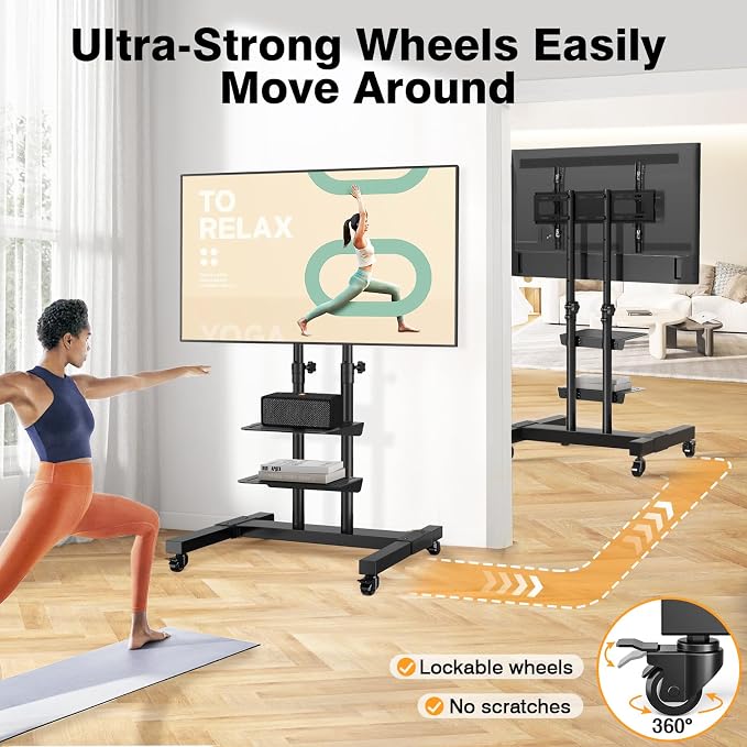 Mobile TV Stand Rolling TV Cart Floor Stand - Image 2