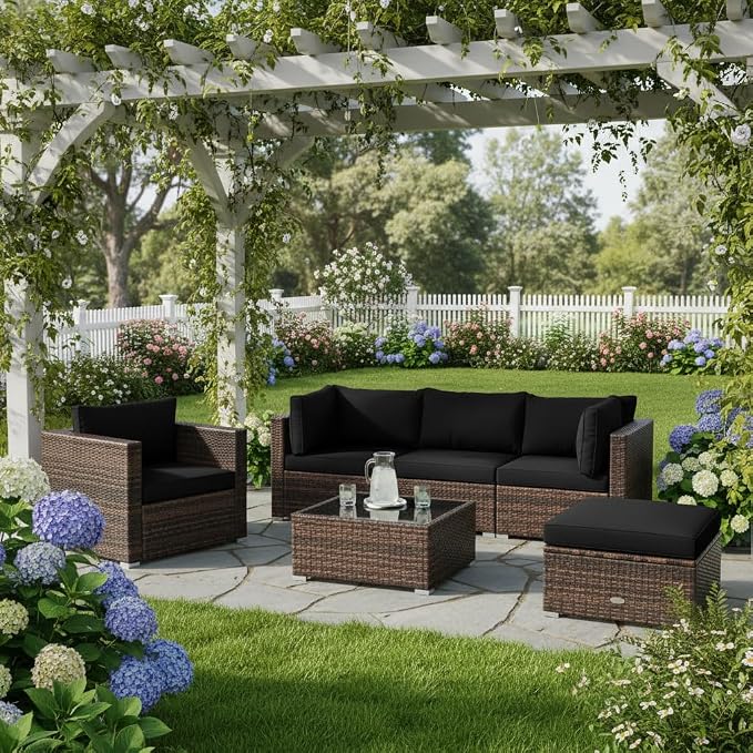 Tangkula 6 Pieces Wicker Patio Furniture Set, PE Rattan Outdoor Sectional by TANGKULA