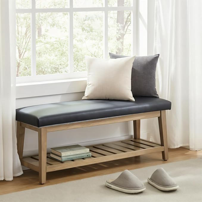 Zihanhome Entryway Bench, PU Leather Upholstered Shoe Benches - Image 9