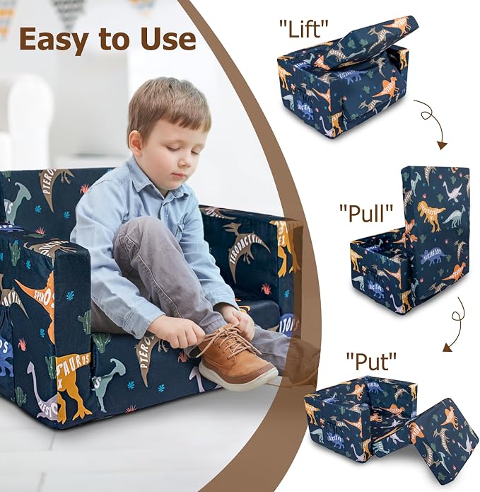 Kids Couch, 2-in-1 Kids Fold Out Couch, Convertible Kid Sofa to Lounger - Image 6