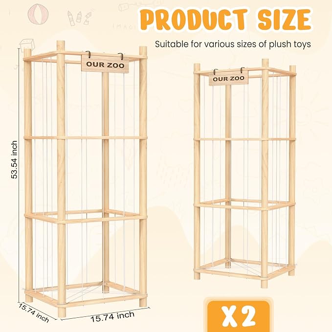 Woodure Stuffed Animal Storage & Organizer, Wooden Cute Zoo Toy Holder - Image 3