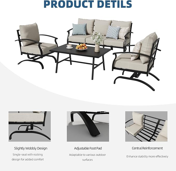 ALAULM 4 Piece Patio Furniture Set, Outdoor Metal Patio Furniture - Image 5