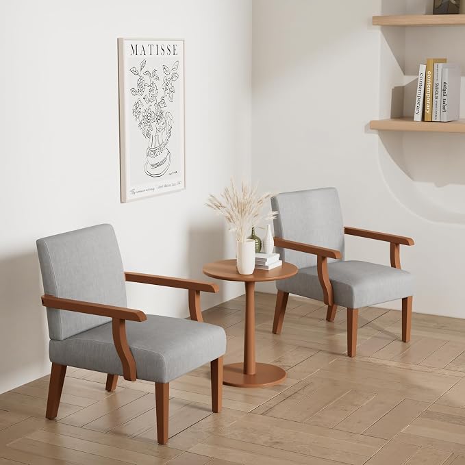 Accent Chairs Set of 2 with Round Side Table, Soft Fabric Upholstered Armchair - Image 5