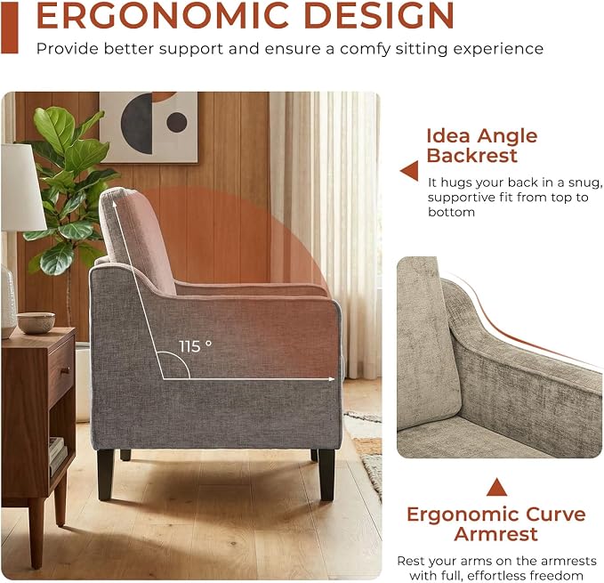 TLSUNNY Mid-Century Accent Chair, Modern Upholstered Chenille Armchair & Padded - Image 4
