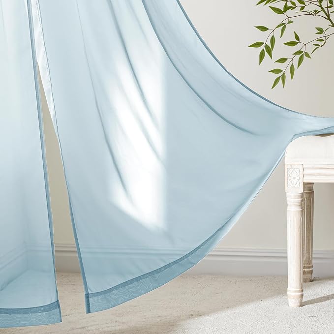 MIULEE Sky Blue Sheer Curtains 72 Inches Long, 4 Panels Set, Light Filtering - Image 6