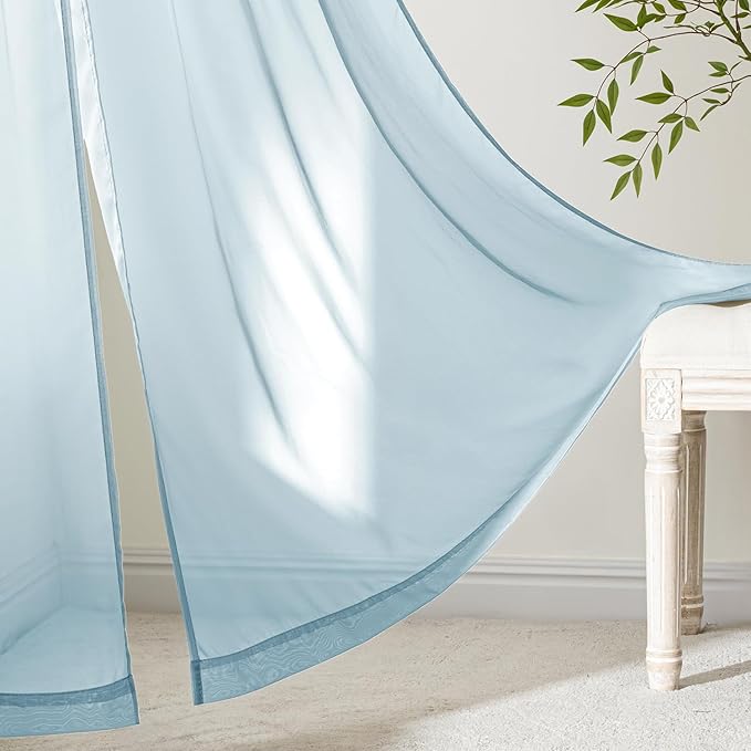 MIULEE Sky Blue Sheer Curtains 63 Inches Long, 4 Panels Set, Light Filtering - Image 7