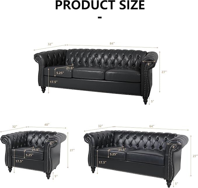 QHITTY 2 Piece Living Room Set, Sectional Chesterfield Sofa Chair Contemporary - Image 2