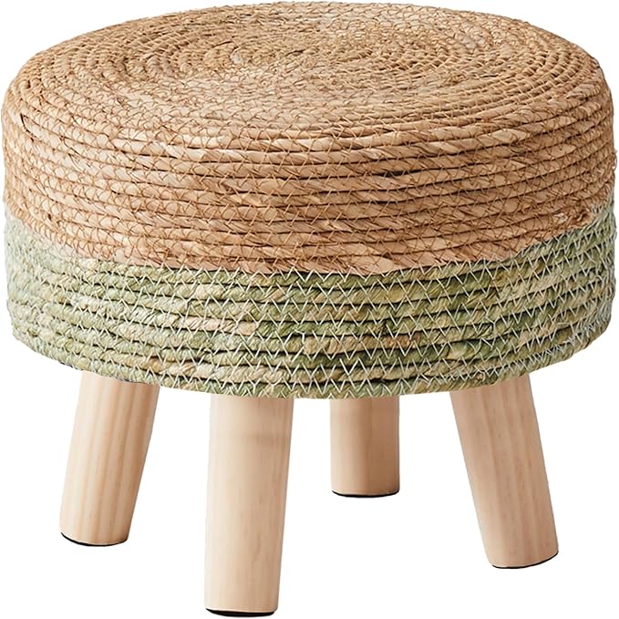 Cpintltr Ottoman Natural Seagrass Footrest Poufs Hand Weave Round Foot Stool - Image 4