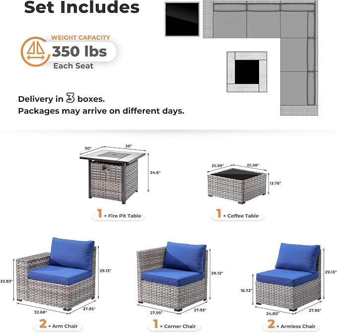 ovios 7 Pieces Patio Furniture Set, Outdoor Wicker Sectional Sofa - Image 8