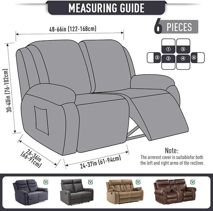 TAOCOCO Recliner Loveseat Slipcover, 6 Pieces Dual Recliner Sofa Covers - Image 5