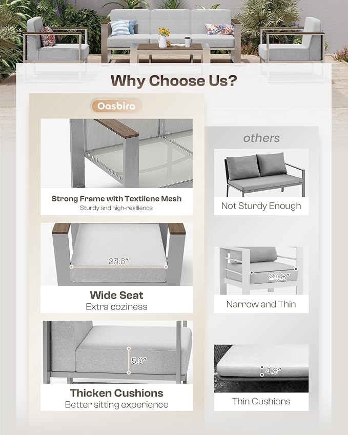 Outdoor Aluminum 3-Seat Sofa, Modern Patio Patio Furniture - Image 8