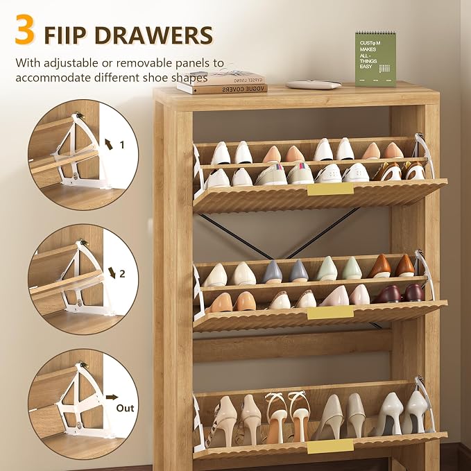 YOMILUVE Shoe Cabinet Storage for Entryway, Fluted Shoe Cabinet - Image 4