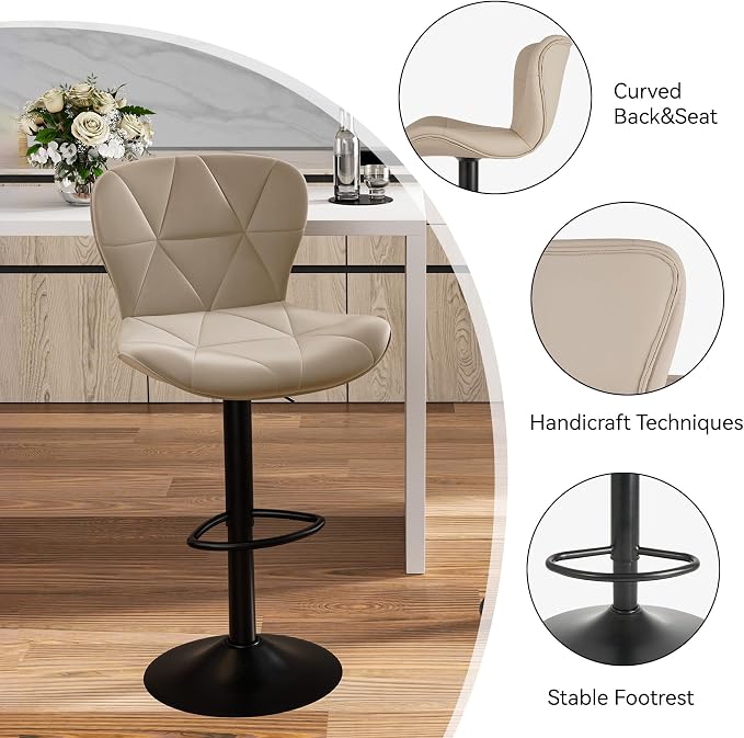 Nalupatio Modern Bar Stools Set of 3, Adjustable Faux Leather Upholstered - Image 3