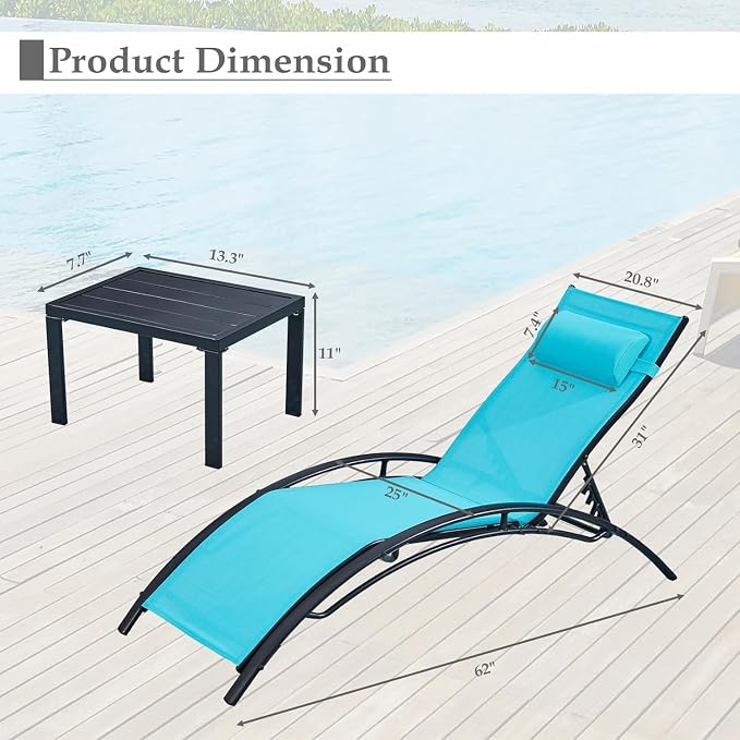 EROMMY Outdoor Chaise Lounge Set of 3, Reclining Patio Chairs - Image 2