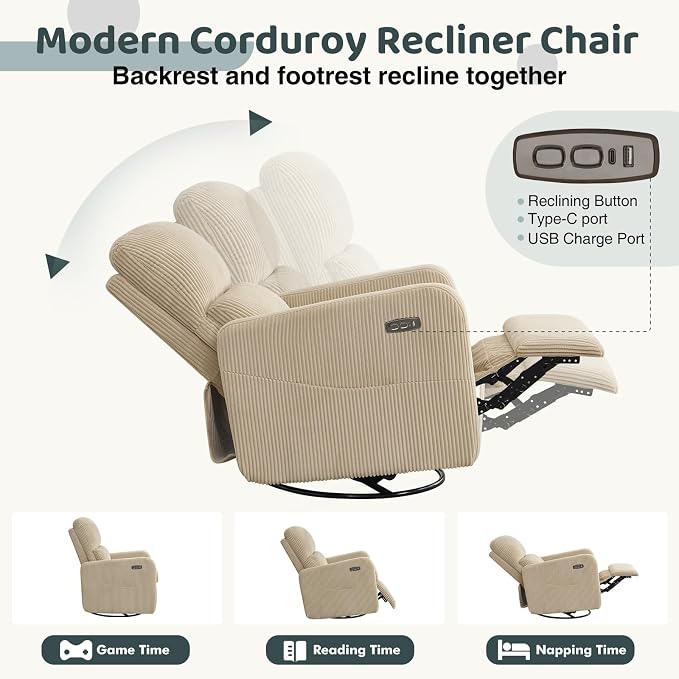 Swivel Rocker Recliner, Oversized Power Recliner Nursery Glider - Image 4