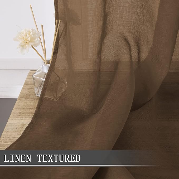 Tollpiz Sheer Curtains Living Room Linen Textured Curtain Sheers Light - Image 2