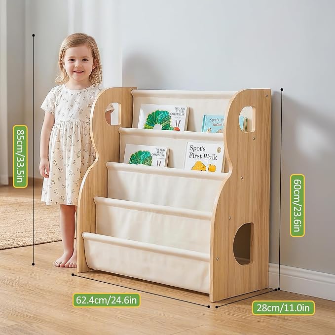 XiaZ Child Book Shelf Wooden Montessori Toddler Bookshelf Solid Pine B-Frame - Image 2