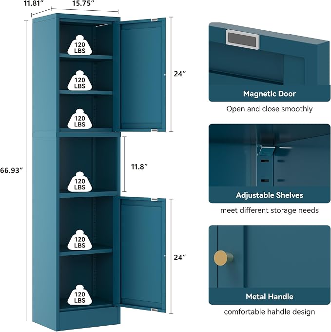 YAUWOH 2-Door Metal Storage Cabinet, Tall Slim Pantry Organizer - Image 3