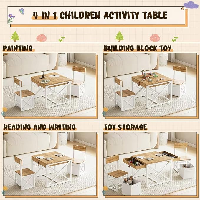 INNOD Kids Table and 2 Chairs Set, 4 in 1 Toddler Activity Table and Chairs Set - Image 2