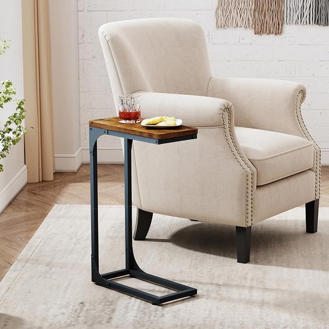 QEEIG Narrow C Shaped Side Table Set of 2 Living Room Sets Slim Couch Tray - Image 2