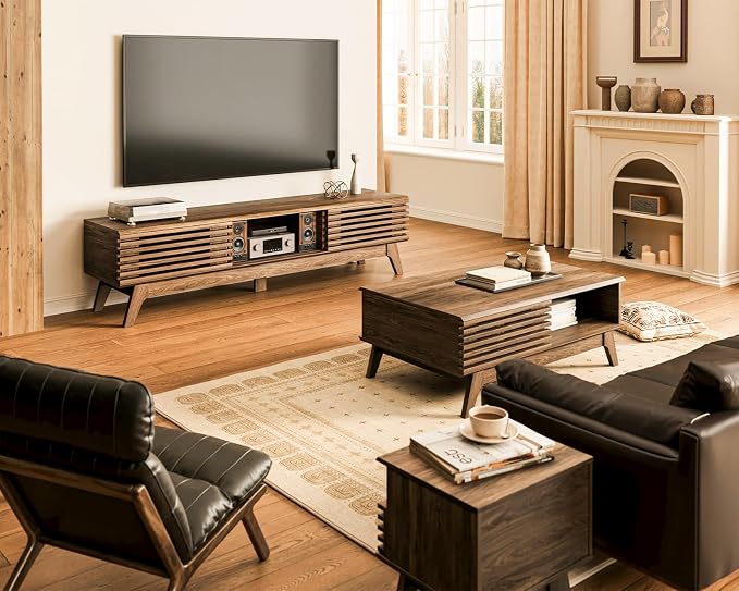 AODK 59" TV Stand for 55"/60"/65" TVs, Mid-Century Modern Fluted Entertainment - Image 2