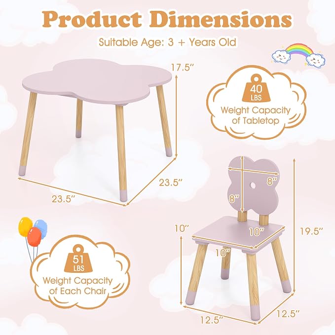 Costzon Kids Table and Chairs, Wooden Toddler Desk Set - Image 8