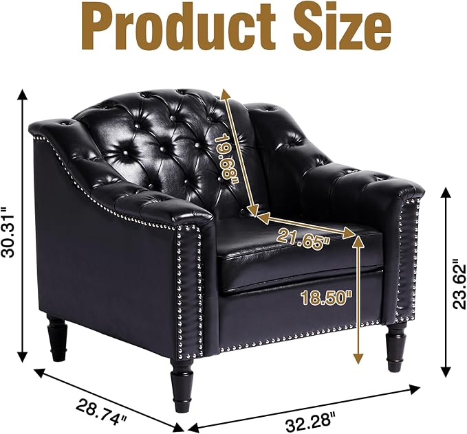 LEVNARY Chesterfield Chair Leather, Upholstered Sofa Chair - Image 2