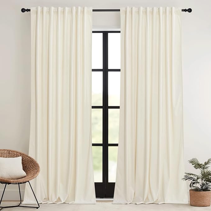 RYB HOME Ivory White Velvet Curtains 63 inches - Image 2