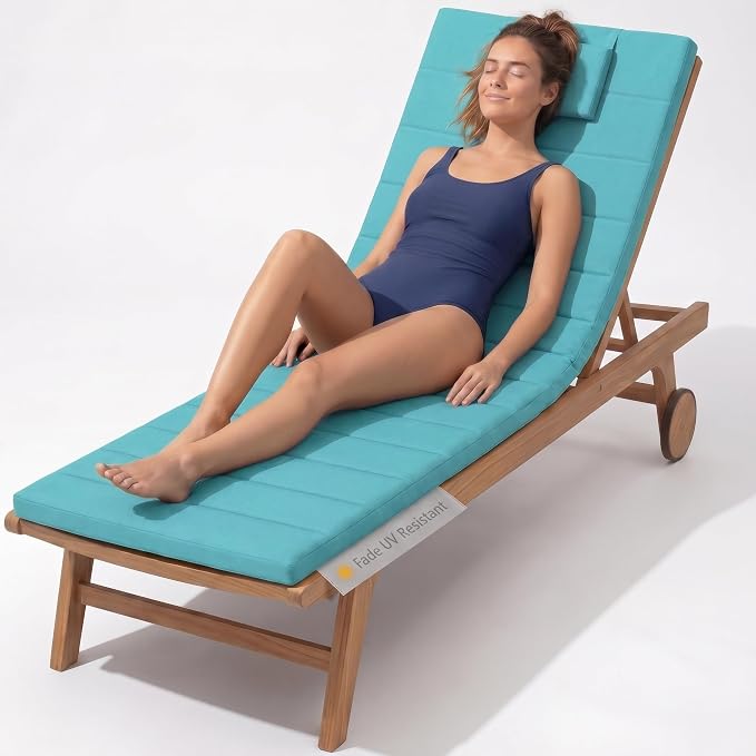 Quilted Chaise Lounge Outdoor Patio Furniture Cushions | Water-Resistant Patio by Elvoki