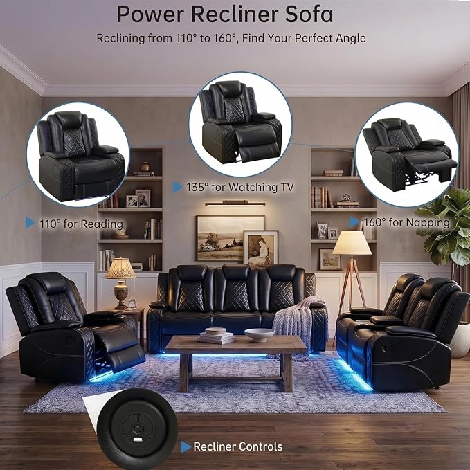 2 Piece Power Recliner Sofa Set -2 Loveseats, Electric Reclining Living Room - Image 3