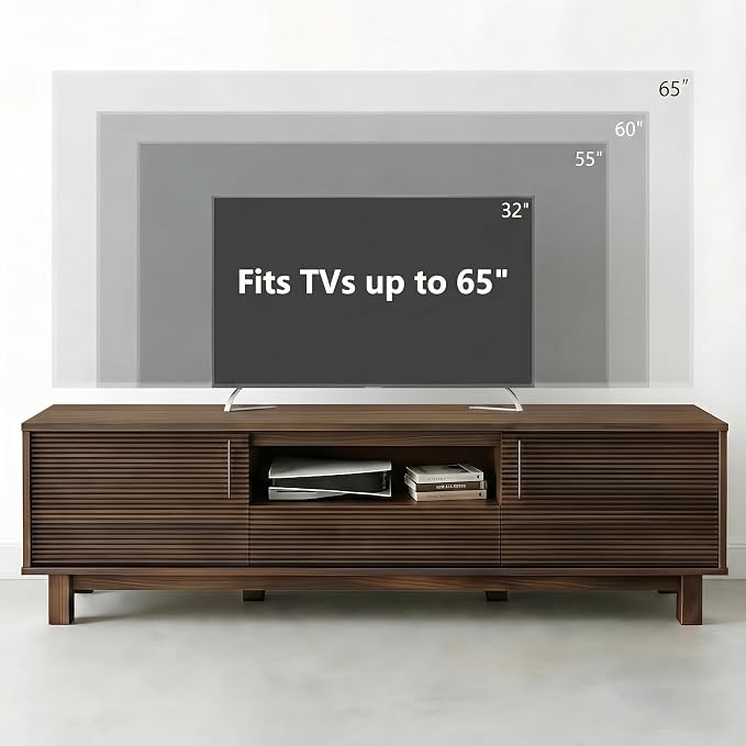 Amada 58" TV Stand for TVs up to 65 Inch, Fluted Entertainment Center - Image 3
