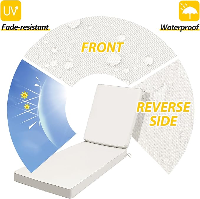 AAAAAcessories Outdoor Chaise Lounge Cushions, Fade-Resistant, Waterproof Patio - Image 2