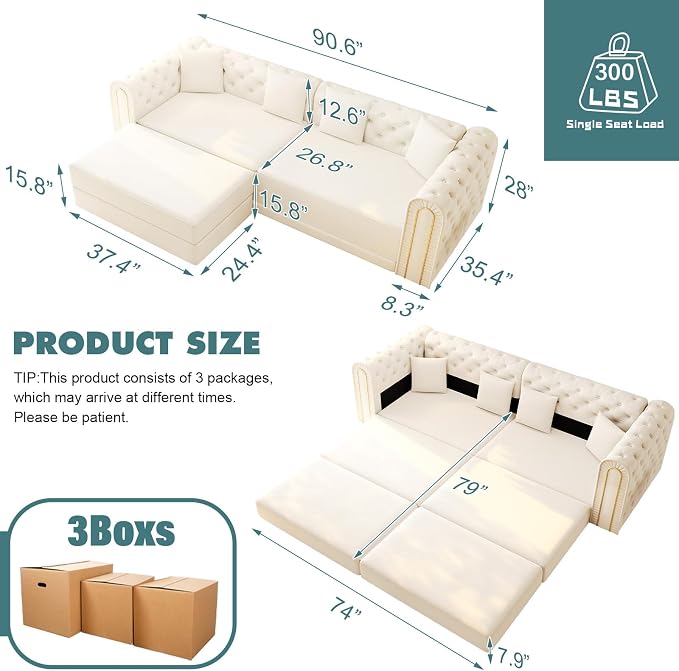 90.6'' Velvet Folding Floor Sofa Bed - Image 2