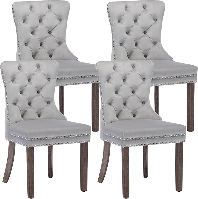 KCC Velvet Dining Chairs Set of 4, Upholstered High-end Tufted Dining Room Chair by KCC
