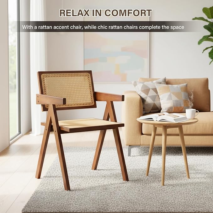 Furlide Rattan Accent Chairs, Modern Mid Century Dining Chairs Set of 2 - Image 8