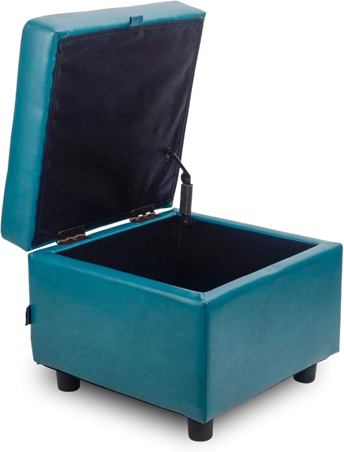 H&B Luxuries Tufted Leather Square Flip Top Storage Ottoman Cube Foot Rest - Image 4