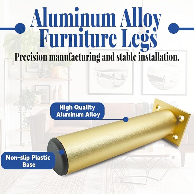 Set of 4 Aluminum Alloy Furniture Legs 10 Inch Height, 1.5 Inch Diameter - Image 3