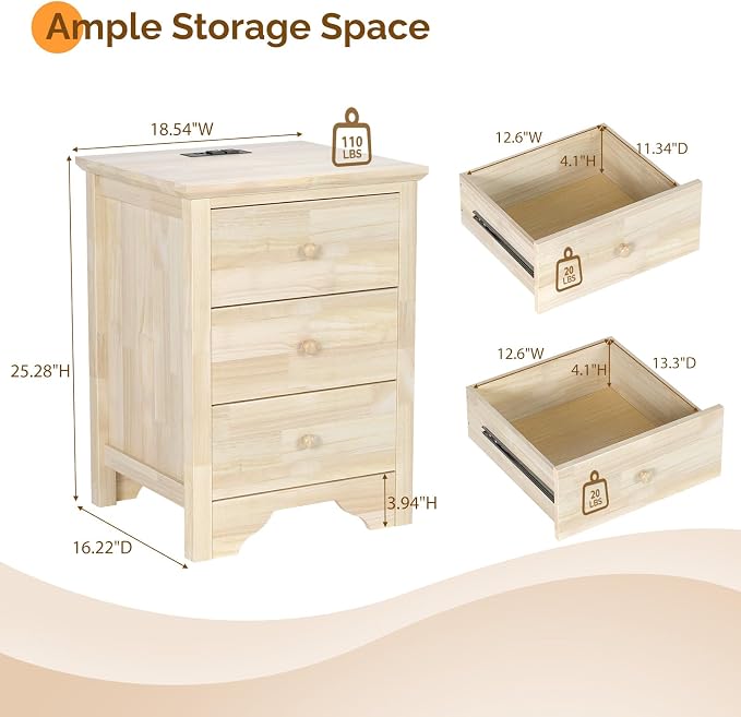 Bonnlo Solid Wood Nightstand Unfinished - Image 2
