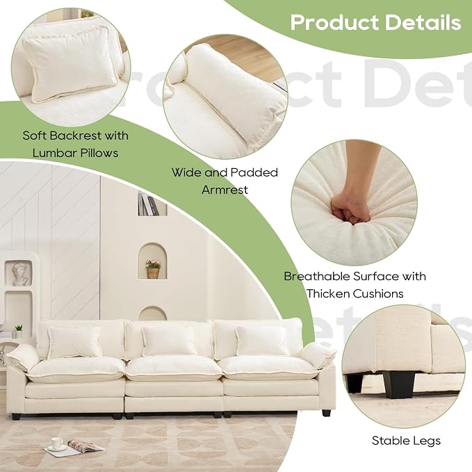 Oprisen 120" Modular Sectional Sofa, Comfy Cloud Couch Sectional Sofa, Chenille - Image 6
