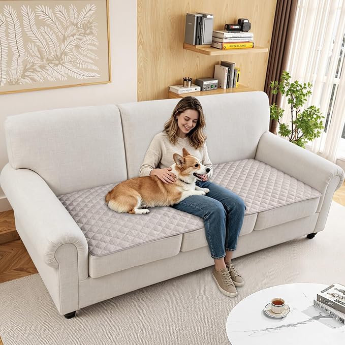 Dog Couch Cover for Sofa 100% Waterproof Faux Linen Sofa Covers for 3 Cushion - Image 6